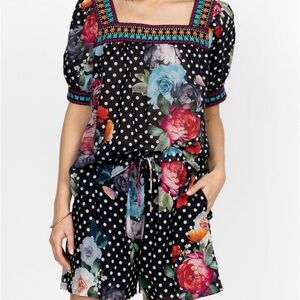 Johnny Was Multicolor Floral Polka Blouse/Shorts